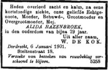 1901 Overlijden Alida Hazebroek [1821 - 1901]  
